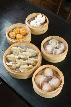 An assortment of dumplings at F.A.M.E.