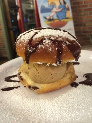 Lulu's Bread & Breakfast supplied dessert, a brioche doughnut ice cream sandwich made with caramel-sea salt gelato.