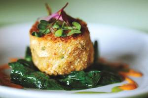 David Clawson's meaty take on a crab cake satisfies.