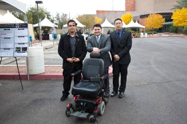 Edgar Solorio, Adam Wolverton and David Nguyen present the EEG Controlled Wheelchair at the Fall 2014 UNLV Engineering Senior Design Competition.Thursday Dec. 4, 2014.