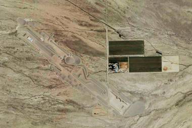 Aerial view of Michael Heizer’s “City” under construction in Nevada.