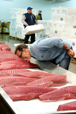 Chef Rick Moonen checks on his fish in 2008.