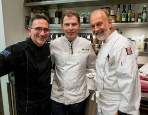 Moonen with Bobby Flay and Hubert Keller at last year's Chefs to the Max fundraiser for injured Las Vegas food critic Max Jaobson.