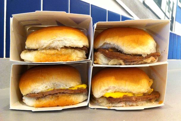 Original and cheese sliders at White Castle, recently opened at Casino Royale on the Strip.