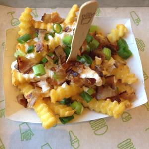 Aerial view of "When Irish Fries are Smiling" at Shake Shack.