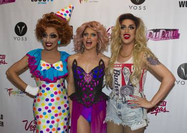 RuPaul’s Drag Race Season 6 contestants Courtney Act (center) and Adore Delano (right) are on the roster for this year’s Battle of the Seasons tour. They are joined in this photo by Season 6 champion Bianca Del Rio.