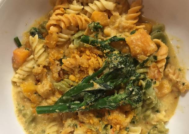 Vegenation's butternut fusilli with broccolini and olives.