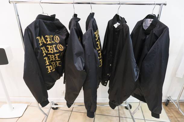 A clothing rack displays Pablo jackets at the Kanye West Pablo pop-up shop at Fashion Show Mall, Friday, Aug. 2016.