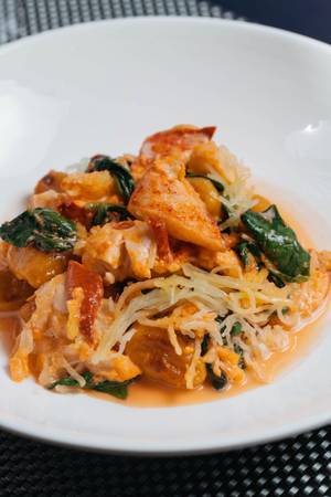 Sweet potato gnocchi topped with Maine lobster.