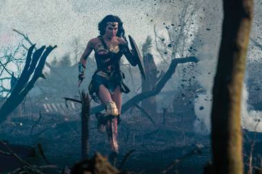 Gadot’s Wonder Woman charges into battle.