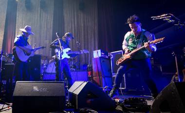 Brock, far right, and Modest Mouse, performing at Brooklyn Bowl on June 3.