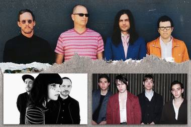 Clockwise from top: Weezer, Iceage and Chvrches.