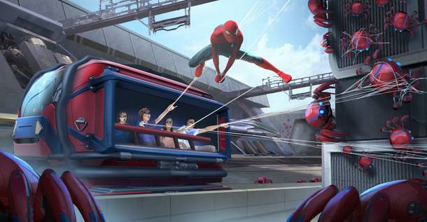 An artist rendering of the Spider-Man ride opening in 2020 at Disney California Adventure.