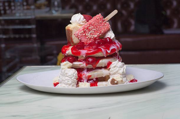 Sugar Factory's new Strawberry Cheesecake Overload Pancakes.
