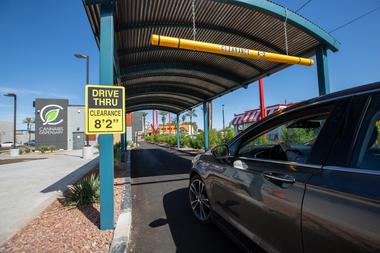 Downtown’s NuWu Cannabis Marketplace, owing to its location on tribal land, introduced a drive-thru in summer 2020.