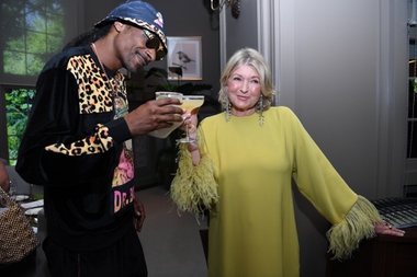 Snoop Dogg and Martha Stewart celebrate at the grand opening of The Bedford at Paris Las Vegas on August 12.