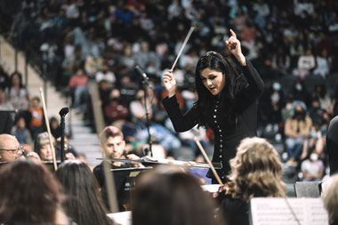 Music director Alexandra Arrieche with the Henderson Symphony Orchestra