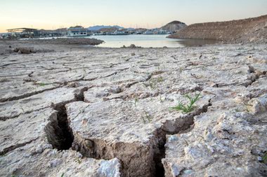 Cracked, dry mud near the Las Vegas Marina at Lake Mead on July 3