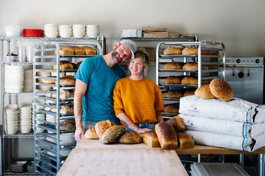 Ryan and Kris Wilson, owners of 5098 Bread, in their home bakery