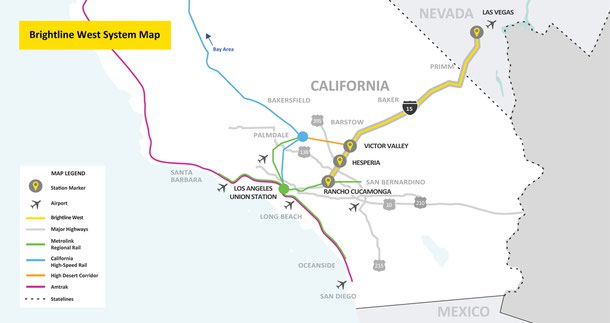 The planned Brightline West route