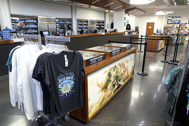 An interior view of Deep Roots Harvest dispensary on West Cheyenne Road Tuesday, March 26, 2024.