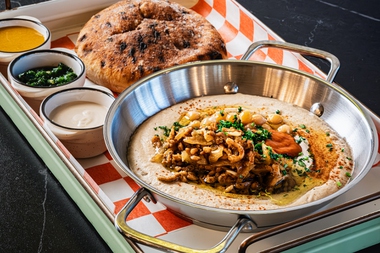 Cafe Landwer’s chicken shawarma hummus