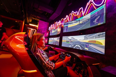 The Forum Shops destination spared no expense in designing a simulator that could put fans in the driver’s seat of a real-life racing experience.
