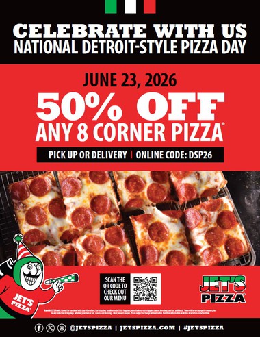Jet’s Pizza Celebrates National Detroit-Style Pizza Day On June 23 With 50% Off 8 Corner Pizzas