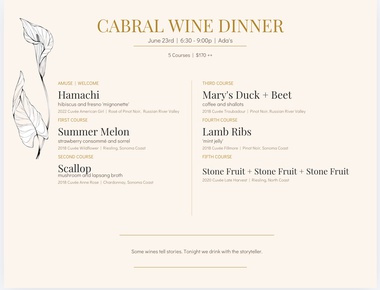Ada's Wine Dinner with Winemaker, Bob Cabral