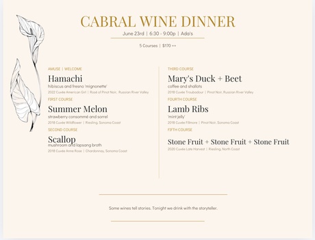 Ada's Wine Dinner with Winemaker, Bob Cabral
