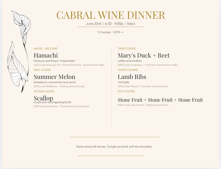 Ada’s Wine Dinner with Winemaker, Bob&nbsp;Cabral