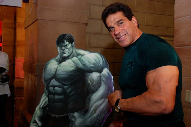 Lou Ferrigno, right, and his onetime alter-ego.