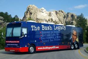 The Bush Legacy Tour Bus is criss-crossing the country this summer, bringing AC and anti-Bush exhibits to people from Maine to Texas.