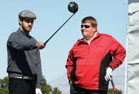 Justin Timberlake, left, and touring pro John Daly wait for the start of a pro-am event Monday at TPC Summerlin.