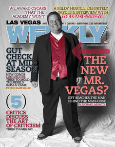 The cover line "The new Mr. Vegas?" made it into Mr. Beacher's ads, sans question mark. 