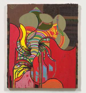 Steve Roden's <em>the same sun spinning and fading...,</em> 2008, oil and acrylic on linen, 42" x 35", Collection Blake Byrne, Los Angeles, CA, Courtesy the Artist and Susanne Vielmetter Los Angeles Projects.

