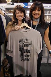 Substance founders Patricia Zeto (left) and Linda Werner (right) pose with one their hemp-made T-shirts at PROJECT this past week. The two started their hemp clothing line in August 2008 to inform consumers of the environmental benefits on the U.S.-banned plant.