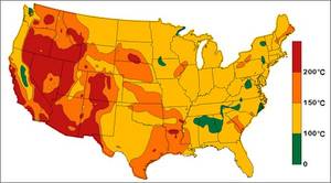 A map of geothermal resources across the United States.
