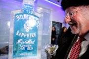 Mayor Oscar Goodman excitedly watches as a shot of Bombay Sapphire gin is prepared for him in a shot glass made of ice at the Minus 5 Experience at Mandalay Place on June 23.