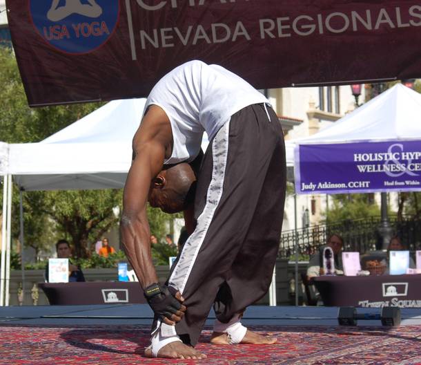 Extreme back bend at the Nevada Regionals yoga competition.