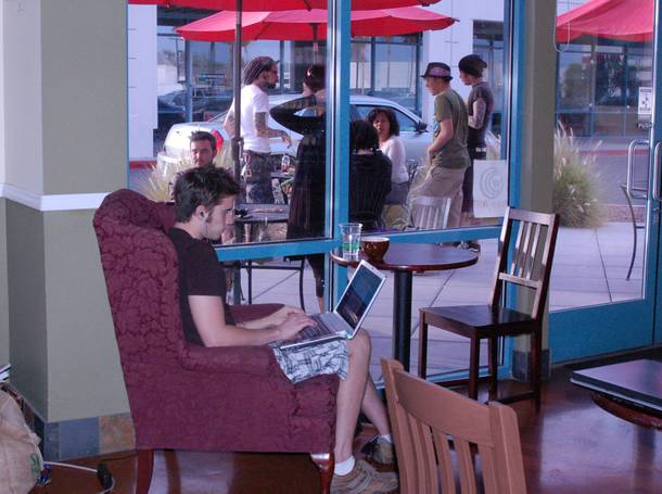 At Sunrise Coffee customers can enjoy organic treats and free internet access.  