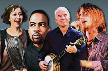 Hypothetical Comedy Festival: (left to right) Kristen Schaal, Chris Rock, Steve Martin and Mitch Hedberg