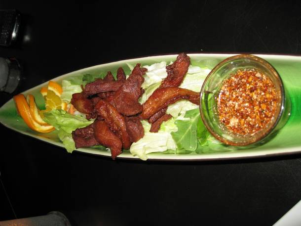 Krung Siam's pork jerky had more flavor than Ocha's, but its dipping sauce couldn't compare. 