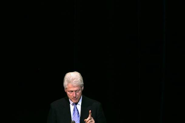 Former President Bill Clinton speaks to Harrah's employees at the Colosseum at Caesars Palace in Las Vegas Monday, Feb. 22, 2010.