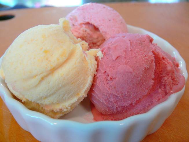 These aren't actually Peach White Zinfandel, Cherry Merlot and Red Raspberry Chardonnay wine-flavored ice creams from Double Helix Wine Bar at the Shoppes at Palazzo, but don't they look delicious?