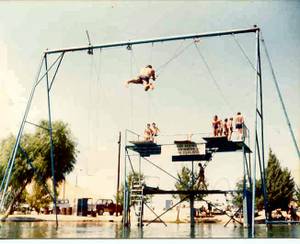 Trapeze swings at Lake Dolores in the 1970s.