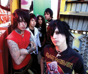 Ronnie Radke (front left) and his former Escape the Fate mates, back when they were on speaking terms.