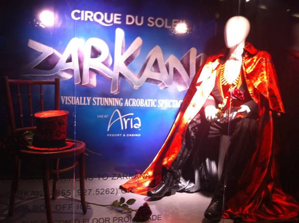 This window display is one of few obvious promotions for Cirque du Soleil's upcoming Zarkana.