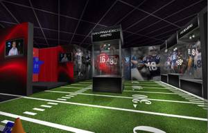 This rendering of the football area inside Score! illustrates how the attraction honors artifacts from some of America's favorite sports and individual athletes. 