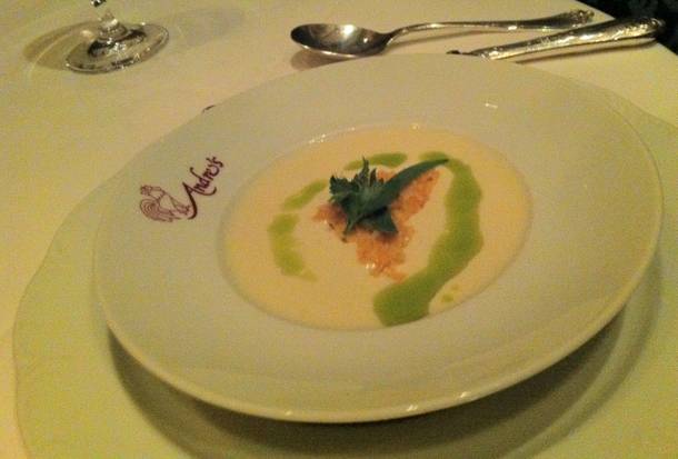 White asparagus soup at Andre's.